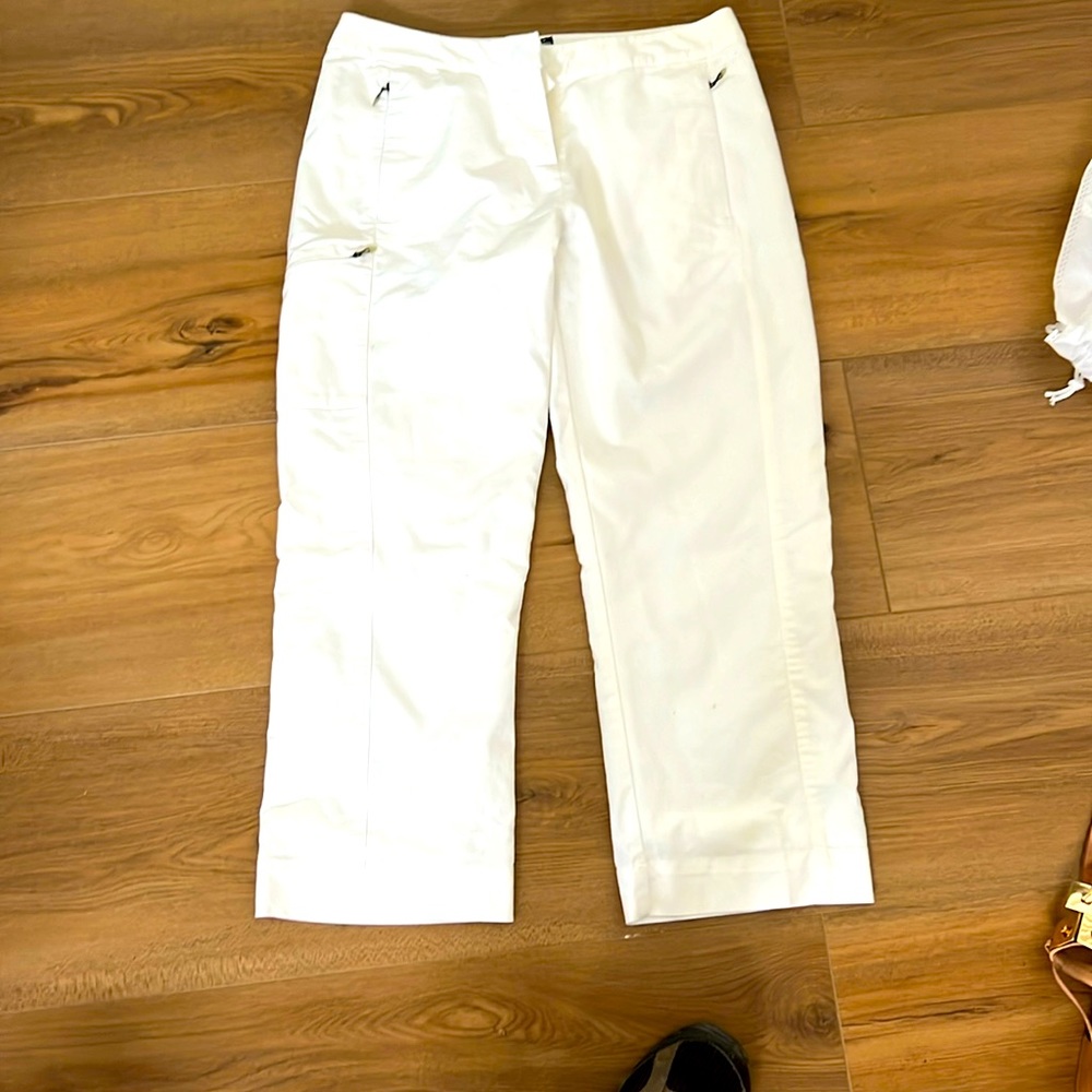 White, lined Adidas Cropped Cotton Pants